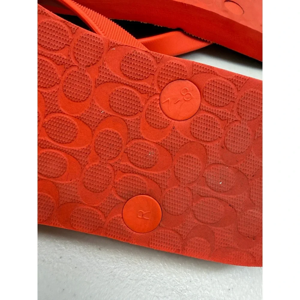 Coach Leopard Flip Flops Orange Red Black Turnlock Sandals 7 8